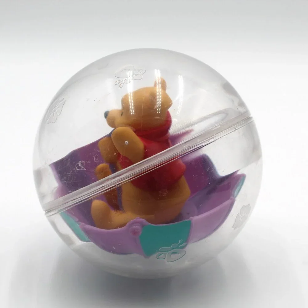 Vtg RARE Disney Plastic Rattling Rolling Winnie The Pooh Clear Ball Sensory Toy